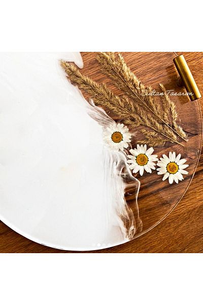 Sultan Tasarım Gold Foil Rectangular Wavy Patterned Two-Person Promise Engagement Groom Presentation Epoxy Tray 24 cm