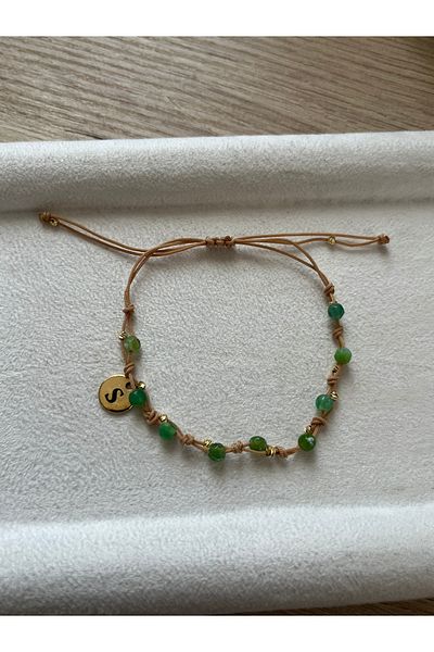 Pel Design Minimal Green Agate Stone Lettered Rope Bracelet & Anklet Handmade