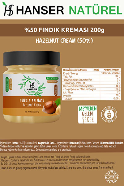 Hanser Natürel Fındık Kreması 200g