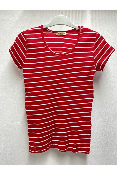 Şen Women - Young Standard Striped Short Sleeve Crew Neck Body T-Shirt