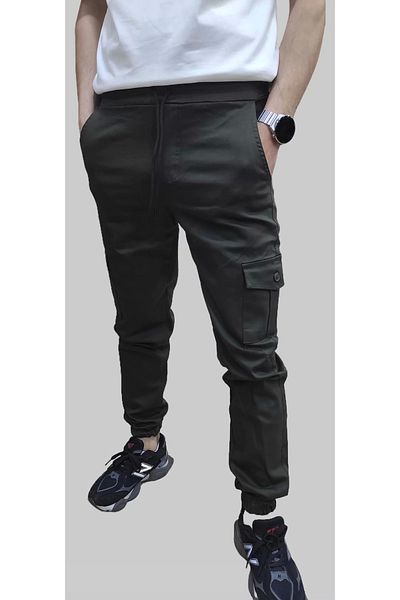 daniel milano Men's Jogger Linen Khaki Cargo Pants with Elastic Waist and Legs