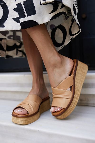 ANGELİNA JONES Fi̇anco Women Nude Beige Wedge Heel Leather Slippers