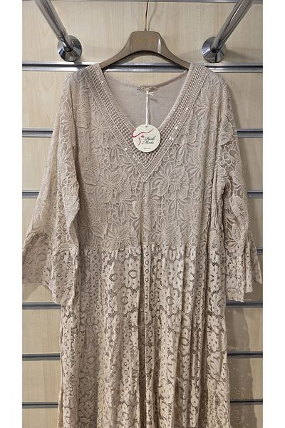 Park Moda Italian Lace Dress V-Neck with Sequin Detail