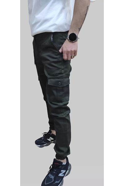 daniel milano Men's Jogger Linen Khaki Cargo Pants with Elastic Waist and Legs