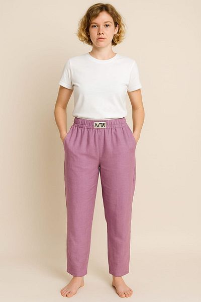 enmodaiçgiyim Γυναικείο παντελόνι Dusty Rose ψηλόμεσο φαρδύ λινό
