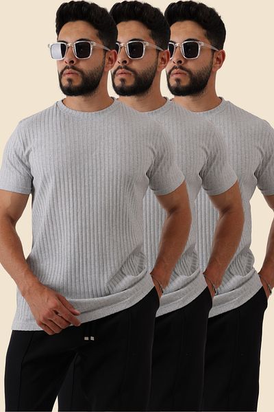 querancia 3-Piece Men's Ribbed Zinox Fabric Tshirt – Soft Textured Short Sleeve Basic Tshirt