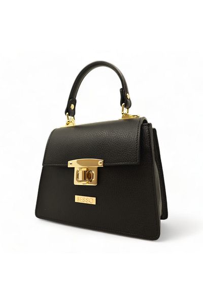 BESSO Chic Minimal Black Genuine Leather Handbag
