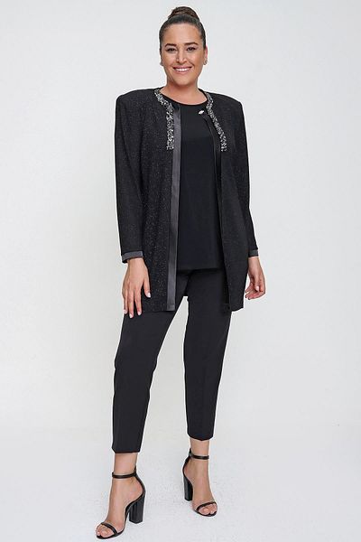By Saygı Σετ μπλούζα με γιακά με πέτρα Glitter Jacket Plus Size