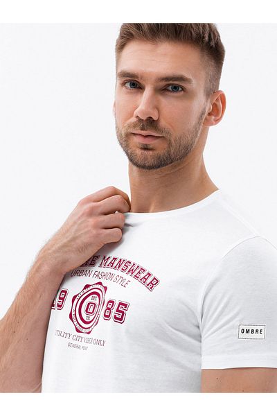 OMBRE Herren-T-Shirt aus Baumwolle mit College-Print - weiß V1 OM-TSPT-0137 S