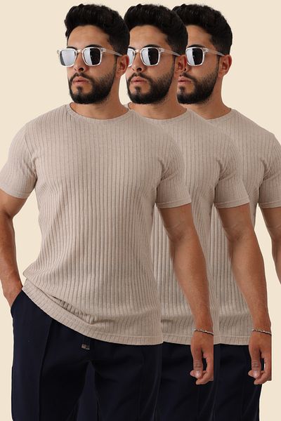 querancia 3-Piece Men's Ribbed Zinox Fabric Sweater – Soft Textured Short Sleeve Basic Sweater