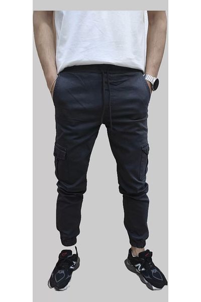 daniel milano Men's Jogger Linen Anthracite Cargo Pants with Elastic Waist and Legs