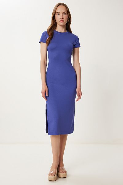 Lovelyİstanbul Rochie tricotată elastică și înfășurată cu detalii decupate PURPLE LCR0080