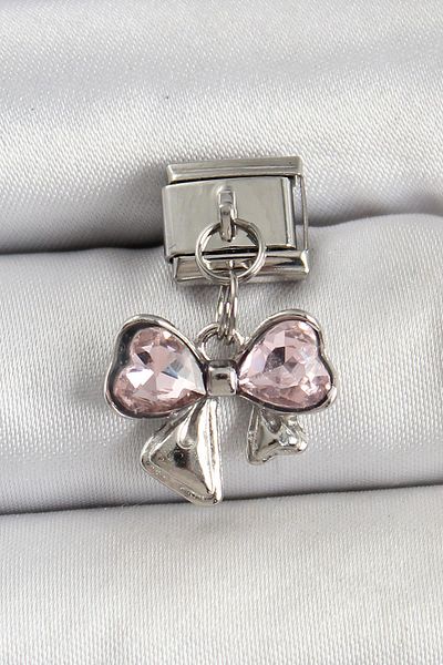 Celira Steel Silver Color Pink Bow Model Nomination Charm