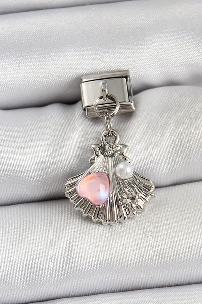 Celira Oyster Model Silver Color Nomination Charm with Steel Dangle Pearl Detail