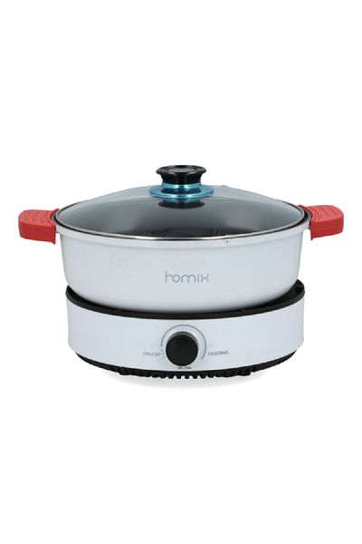 HOMİX 1400W Multi-Functional Durable and Elegant Cooking Pan White and Black