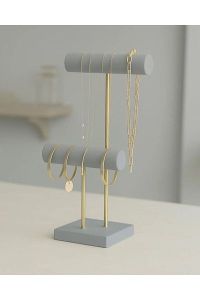 viveres Zenith Duet White Jewelry Organizer Wooden Bracelet Necklace Hanger Jewelry Stand Watch Accessory Organizer