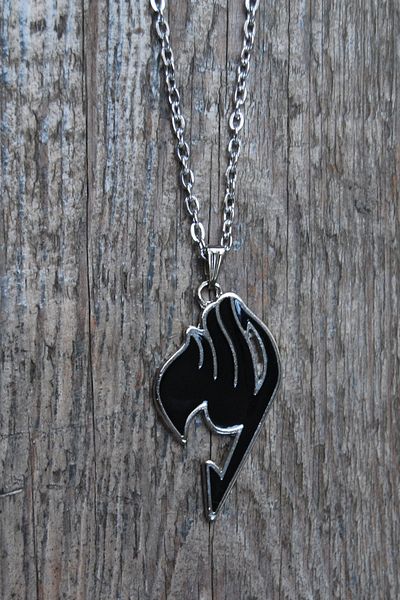 Rua Jewelry Fairy Tail Symbol Anime Necklace - Black Enamel Silver Color Classic with Chain