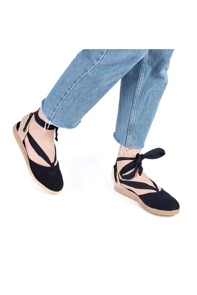 Star Tombis Real Handmade Drawstring Flat Heel Linen Espadrille Handmade