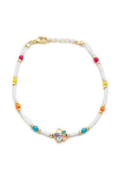 Royaleks Beaded flower anklet - multi-color