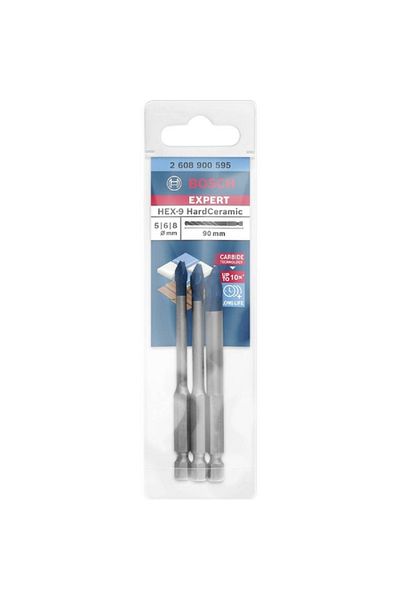 Bosch 3-Piece Expert Hex-9 Hard Ceramic Drill Bit Set Silver and Blue