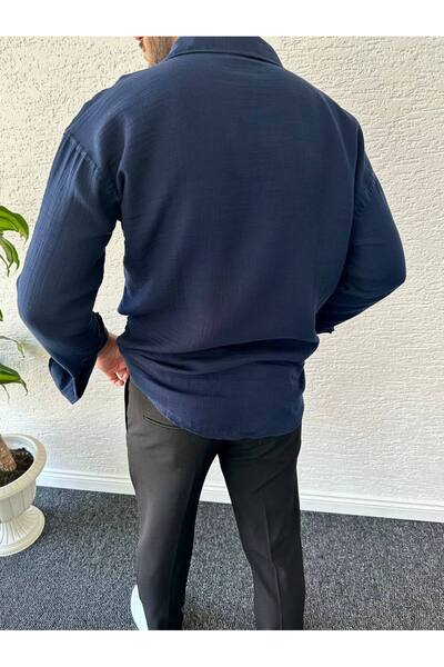 tetramoda Чоловіча сорочка з довгими рукавами з муслінової тканини Oversize, 100% бавовна