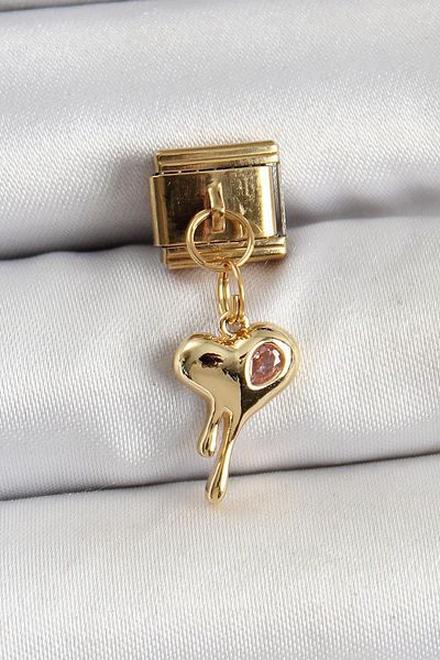 Celira Steel Dangle Zircon Stone Melting Heart Model Gold Color Nomination Charm