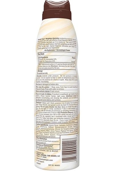 Hawaiian Tropic Sunscreen Clear Spray Weighless Hydration SPF 15 UVA/UVB, 170g