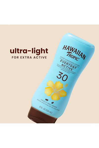 Hawaiian Tropic Sports Sunscreen Lotion Everyday Active, SPF 30 UVA/UVB, 236mlq