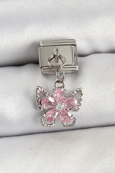 Celira Steel Hanging Zircon Stone Flower Figured Butterfly Model Silver Color Nomination Charm