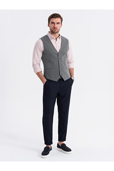 OMBRE Taillierte elegante Herren Strukturstrickweste - Graphit V3 OM-BLZV-0147 M