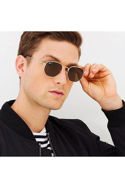 Ray-Ban Hexagonal Sunglasses Polarized RB3548N 001/57 Size 51