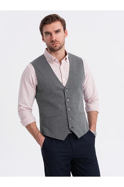 OMBRE Taillierte elegante Herren Strukturstrickweste - Graphit V3 OM-BLZV-0147 M
