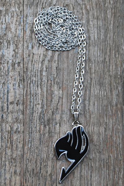 Rua Jewelry Fairy Tail Symbol Anime Necklace - Black Enamel Silver Color Classic with Chain