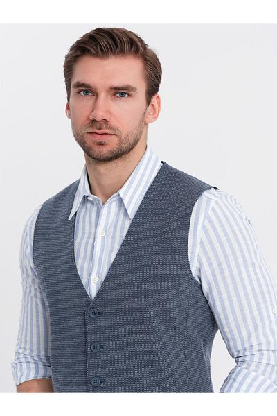 OMBRE Taillierte elegante Herren Strukturstrickweste - Marineblau V1 OM-BLZV-0147 M