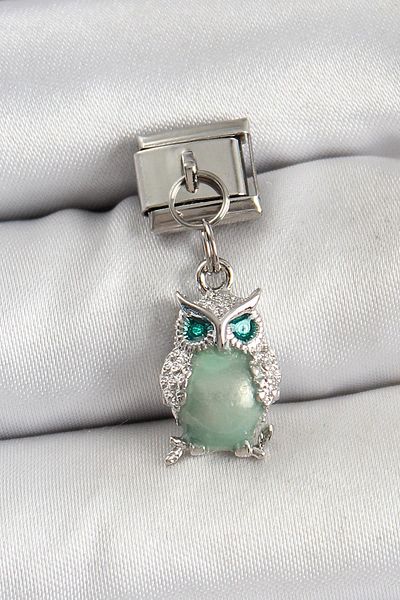 Celira Steel Dangle Zircon Stone Owl Model Silver Color Nomination Charm
