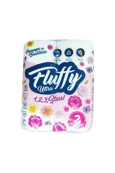 OEM Pack of 2 Rolls of Fluffy Ultra Kitchen Towels, 22x22 cm, 2 Layers, 50 Sheets/Roll
