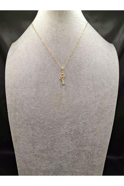Han Ticarethane Gold Color Stone Design Heart Model Steel Necklace