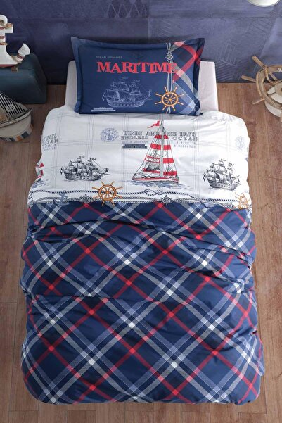 Clasy Ranforce 100% бавовна односпальний комплект постільної білизни Maritime V1 темно-синій