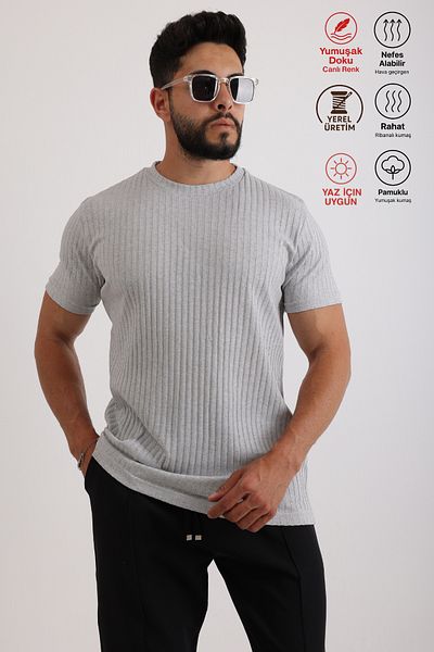 Oyga Men's Ribbed Zinox Fabric T-Shirt & Zippered Double Fabric Trousers Set