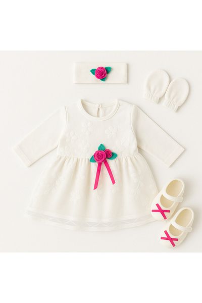 By Cwhr 100% Cotton Lace Flower Ribbon Baby Girl Mevlüt Dress Set Baby Girl Mevlüt Outfit