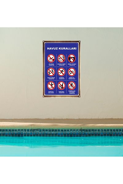 TABLOX Pool Rules Sign Turkish Instruction 35X50Cm Pvc 3mm