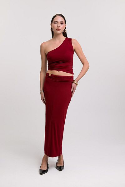 AFLOOW Women's Burgundy Slim Fit Slit Long Skirt