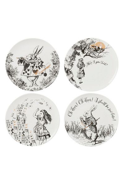 MIKASA X V&A Alice in Wonderland Fine China Porcelain 21cm Cake Plate Set of 4