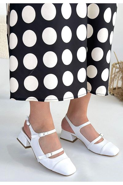 Celira Doran White Skin Heeled Shoes