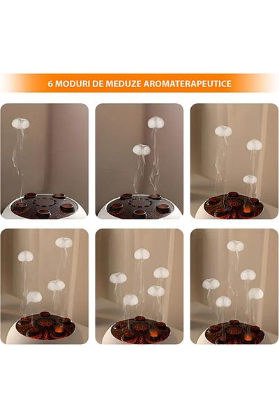miraza Difuzor Aromaterapie 2 in 1, Model Vulcan cu aburi Meduza, 250 ml, LED, Sincronizare Muzica, Timer