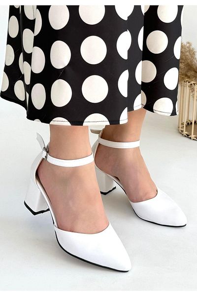 Celira Mulen White Skin Heeled Shoes