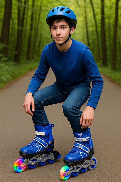 CAN Adjustable Lighted Roller Skates |   Dual Use Single Row Skates - Double Row Practice Skates No 34-37