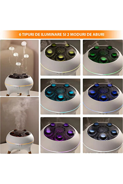 miraza Difuzor Aromaterapie 2 in 1, Model Vulcan cu aburi Meduza, 250 ml, LED, Sincronizare Muzica, Timer