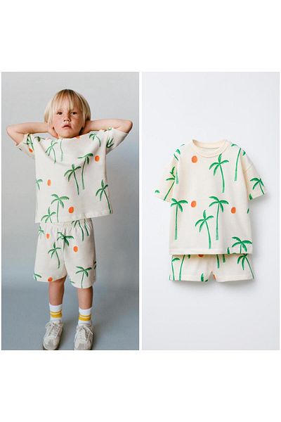 Next Baby Laciel Paris Palm Pattern Short Sleeve Shorts Bottom Top Set