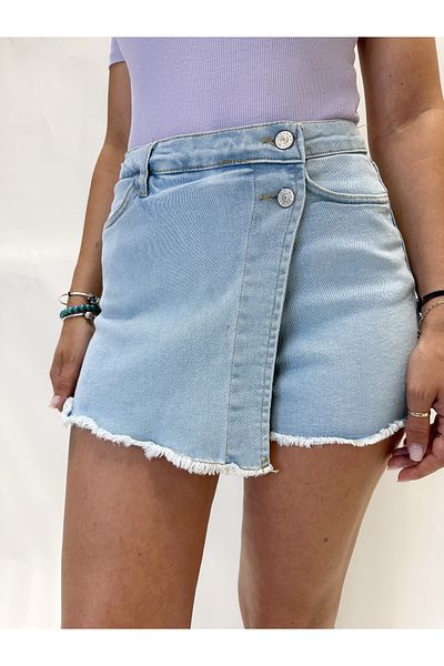 IFASTFASHION Fustă scurtă cu tiv zdrențuit – Denim gri și albastru